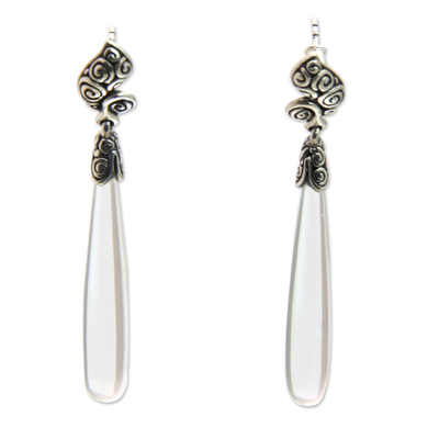 Quartz dangle earrings, 'Twisted Leaf' - Sterling Silver 925 and Clear Quartz Dangle Earrings