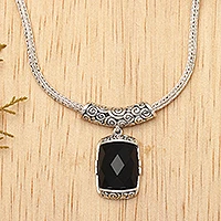 Onyx pendant necklace, 'Altar' - Fair Trade Pendant Necklace with Onyx and 925 Silver