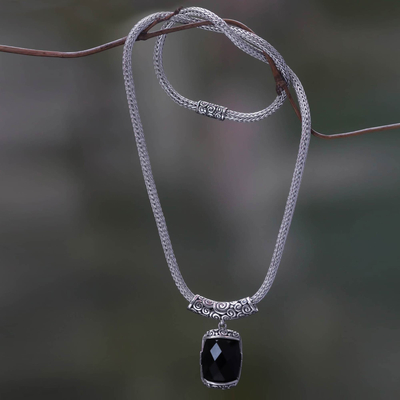 Onyx pendant necklace, 'Altar' - Fair Trade Pendant Necklace with Onyx and 925 Silver