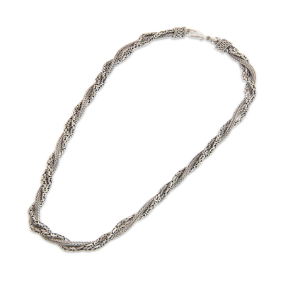 Sterling silver torsade necklace, 'Borobudur Dragon' - Fair Trade Borobudur Style Sterling Silver Torsade Necklace