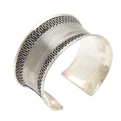 Sterling silver cuff bracelet, 'Sukawati Lace' - Women's Sterling Silver Wide Cuff Bracelet from Bali