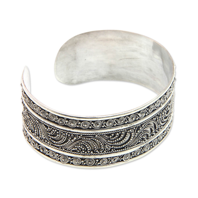 Sterling silver cuff bracelet, 'Dancing Waves' - Fair Trade Sterling Silver Cuff Bracelet Crafted by Hand