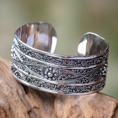 Ornate Artisan Crafted Sterling Silver Cuff from Bali - Midnight Lace ...