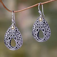 Gold accent dangle earrings, 'Balinese Lace'