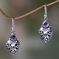 Amethyst dangle earrings, 'Bali Strawberry in Purple'