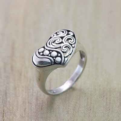 Sterling silver cocktail ring, 'Heart Rhythm' - Artisan Crafted Sterling Silver 925 Heart Cocktail Ring