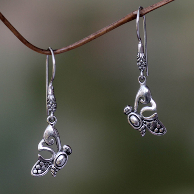 Sterling silver dangle earrings, 'Little Butterfly' - Handcrafted Butterfly Dangle Earrings from Balinese Artisan