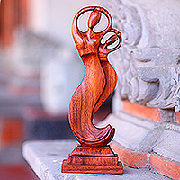 Wood sculpture, 'Dancers' Poem' - Artisan Hand Carved Wood Statuette of Bali Dancers