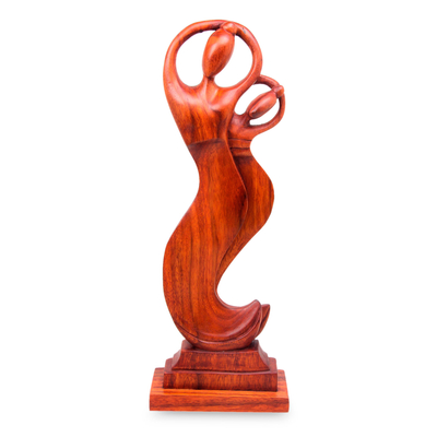 Wood sculpture, 'Dancers' Poem' - Artisan Hand Carved Wood Statuette of Bali Dancers