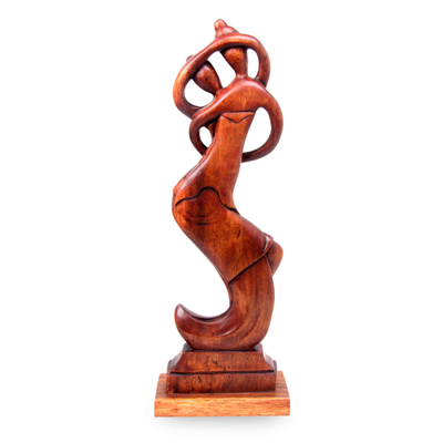 Wood sculpture, 'Lovers' Dance' - Original Handmade Wood Sculpture of Dancing Couple