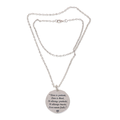 Sterling silver pendant necklace, 'Love Wise' - Inspirational Love Message Silver Pendant Necklace from Bali