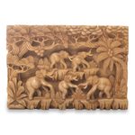 Wood relief panel, 'Jungle Frolic' - Fair Trade Handcrafted Elephant Wall Relief Panel