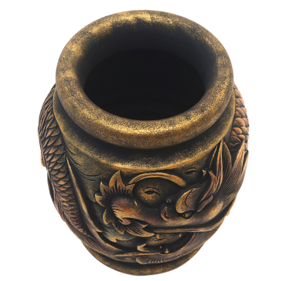 Dekorative Vase aus Mahagoni - Antike, handgefertigte Drachenvase aus Mahagoniholz