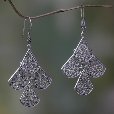 Sterling silver chandelier earrings, 'Bali Dewdrops' - Handcrafted Sterling Silver Filigree Chandelier Earrings