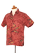 Men's cotton batik shirt, 'Terracotta Birds' - Men's Hand-Stamped Cotton Batik Short Sleeve Shirt (image 2b) thumbail