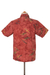 Men's cotton batik shirt, 'Terracotta Birds' - Men's Hand-Stamped Cotton Batik Short Sleeve Shirt (image 2c) thumbail