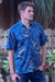Men's cotton batik shirt, 'Indigo Birds' - Fair Trade Mens 100% Cotton Hand Crafted Short Sleeve Casual thumbail