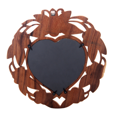 Espejo de pared de madera - Espejo de pared de madera en forma de corazón con motivo floral