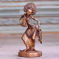 Wood sculpture, full-size 'Janger Dancer' - Dance and Music Wood Sculpture from Indonesia