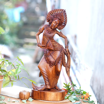 Wood sculpture, full-size 'Janger Dancer' - Dance and Music Wood Sculpture from Indonesia