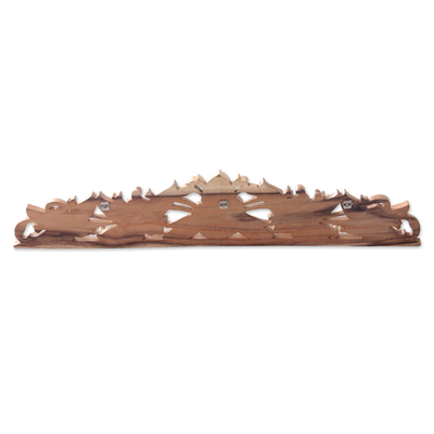 Wood coat rack, 'Hibiscus Blossoms' - Hand Carved Wood Coat Rack with Hibiscus Flower Motif