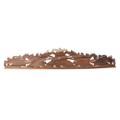 Wood coat rack, 'Frangipani Blossoms' - Fair Trade Wood Coat Rack with Hand Carved Flowers