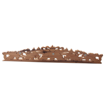 Perchero de madera - Perchero indonesio de madera tallada con motivo floral
