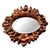 Wood framed wall mirror, 'Gianyar Moon' - Hand Carved Wood Round Floral Wall Mirror from Bali