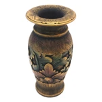 Decorative wood vase, 'Mystic Garden' - Decorative Hand Carved Wood Vase with Floral Motif