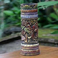 Dekorative Holzvase „Baru Klinting Dragon“ – handgefertigte Fair-Trade-Vase aus Holz mit Drachenmotiv