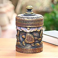 Decorative wood box, 'Turtle Paradise' - Handmade Mahogany Turtle Motif Lidded Box from Bali