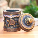 Decorative wood box, 'Turtle Paradise' - Handmade Mahogany Turtle Motif Lidded Box from Bali