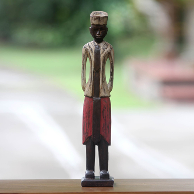 Holzskulptur „Demang II“ – handgeschnitzte indonesische männliche Holzfigur aus Bali
