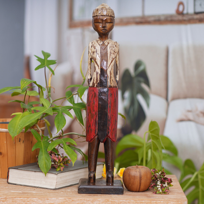 Wood sculpture, 'Demang II' - Hand Carved Wood Indonesian Male Figurine from Bali