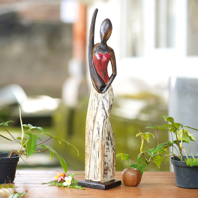 Escultura de madera - Escultura Artesanal de Mujer con Didgeridoo