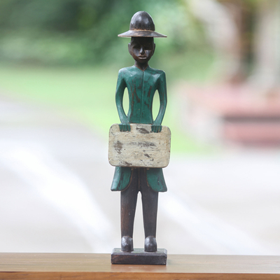 Wood sculpture, 'Colonial Doctor' - Rustic Colonial Era Balinese Doctor Wooden Sculpture