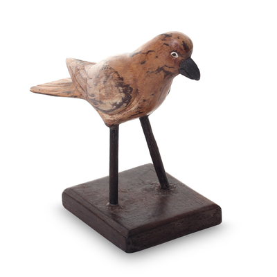 Wood sculpture, 'Brown Pigeon' - Rustic Wooden Pigeon Sculpture Hand Carved in Bali