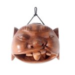 Wood wall sculpture, 'Okokan' - Unique Hand Carved Wood Balinese Folk Art Cowbell