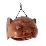 Wood wall sculpture, 'Okokan' - Unique Hand Carved Wood Balinese Folk Art Cowbell