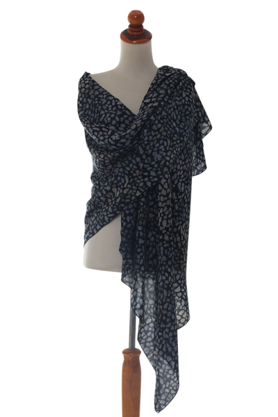 Rayon shawl, 'Borneo Slate' - Black and Gray Woven Rayon Shawl from Bali Artisan