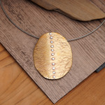 Mixed metal pendant necklace, 'Sunset On Sea' - Artisan Crafted Modern Mixed Metal Pendant Necklace