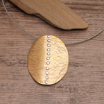 Mixed metal pendant necklace, 'Sunset On Sea' - Artisan Crafted Modern Mixed Metal Pendant Necklace