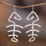 Sterling silver dangle earrings, 'Bone Fish Bone' - Hand Hammered Sterling Silver Fish Bone Earrings
