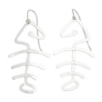 Sterling silver dangle earrings, 'Bone Fish Bone' - Hand Hammered Sterling Silver Fish Bone Earrings