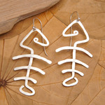 Sterling silver dangle earrings, 'Bone Fish Bone' - Hand Hammered Sterling Silver Fish Bone Earrings