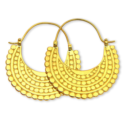 Yellow Gold Plated Hoop Earrings 22K Heart Drop Ethnic Asian 