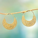 Ornate 22k Gold Vermeil Hoop Earrings from Indonesia, 'Garden of Eden'