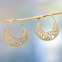 Gold vermeil hoop earrings, 'Moonlit Garden'