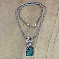 Sterling silver pendant necklace, 'Flying Swan' - Sterling Silver and Reconstituted Turquoise Swan Necklace