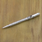 Sterling silver and garnet ballpoint pen, 'Polka Dot' - Handcrafted Ballpoint Pen in Sterling Silver with Garnet